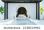 Luxury Villa Bedroom in Santorini Island Style - 3D rendering