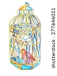 Bird In The Cage Watercolor...