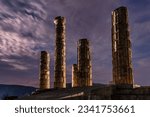 Small photo of Night view of Temple of Apollo at Delphi in Greece. Famous touristic destination.