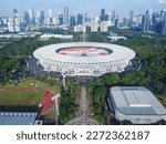 Small photo of Jakarta, Indonesia - March 9 2023: Aerial view of multi-purpose stadium, Gelora Bung Karno Main Stadium located in Central Jakarta, Indonesia. A venue used for sports, concerts, and other large events