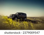 Small photo of Mykolaiv, Ukraine - June 2021: Land Rover Defender in the canyon