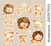 watercolor hand drawn cute lion ... | Shutterstock .eps vector #2002975331