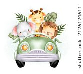 watercolor cute safari animals... | Shutterstock .eps vector #2126124611