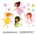 Watercolor Illustration set of Cute Garden Fairy