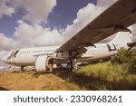 Photographs of aircraft wreckage taken in an area where shattered planes were gathered