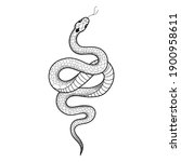 Tattoo snake. Traditional black dot style ink. Isolated vector illustration. Traditional Tattoo Old School Tattooing Style Ink. Snake silhouette illustration. Black serpent.