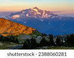 Sunset Illuminates Mt Shuksan as Viewed from Yellow Aster Butte. North Cascades National Park, Washington
