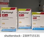 Small photo of Prague,Czech republic – May 23 2023 : Pharmacy-Pantoprazole is a proton pump inhibitor that decreases the amount of acid produced in the stomach, caused by gastroesophageal reflux disease, or GERD