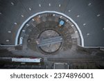 Small photo of railway turntable or wheelhouse is a device for turning locomotives aerial panorama landscape view of train museum and railway station
