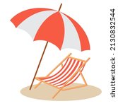 Beach Umbrella And Wooden Deck...