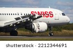 Small photo of Manchester Airport, United Kingdom - 1 September, 2022: Swiss Airlines Airbus A320 (HB-IJL) diverting from Dublin.