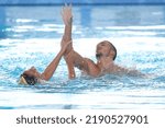 Small photo of Rome, Italy 15.08.2022: Italy Giorgio Minisini, Ruggiero Lucrezia win gold medal in the Final Mixed Duet Technical Artistic Swimming Championship in LEN European Aquatics in Rome 2022 in Foro Italico