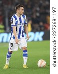 Small photo of Rome, Italy 09.03.2023: Andoni Gorosabel (Real Sociedad) in action during the UEFA Europa League round of 16, match between AS Roma vs REAL Sociedad at Olympic Stadium on march 09,2023 in Rome