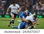 Small photo of Rome, Italy 09.03.2024: Scott Cummings (Scotland) tackled by Simone FERRARI (italy) during the Guinness Six Nations 2024 tournament match between Italy and Scotland at Stadio Olimpico in Rome, Italy