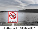 No drones sign by lake