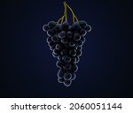 Dark bunch of grape on black and blue isolated background
