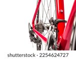 Cycling Ideas. Closeup of Crankset and Rear Cassette with New Chain. Against White. Horizontal Shot