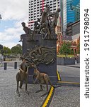 Small photo of Brisbane Australia, December 31th 2019: Petrie Tableau sculpture at King George Square