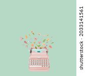Small photo of Typewriter keys keytops old style making lovely words of flowers. Creative literature poetry or nice words concept. Trendy pastel colors