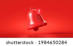 Red danger alarm bell or emergency notifications alert on rescue warning background with security urgency concept. 3D rendering.