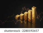 Growth gold bar financial investment stock diagram on 3d profit graph background of global economy trade price business market concept or capital marketing golden banking chart exchange invest value.
