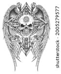 Drawing Of Skull With Swords...