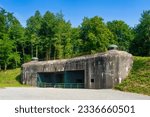 Bunker of former Maginot Line, here ammunition entrance of artillery works Schoenenbourg near Hunspach. Bas-Rhin department in Alsace region of France