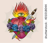 flaming heart  tattoo | Shutterstock .eps vector #401018044