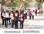 Small photo of Students coming out of school after giving CBSE board exam. Gurgaon, Haryana, India. March 20, 2017.