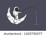 baby astronaut fishing on the... | Shutterstock .eps vector #1335750377
