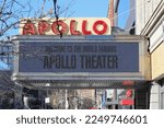 Small photo of New York, NY USA - January 15, 2023 : A sign reading "Welcome to the World Famous Apollo Theater" on the marquee of the Apollo in Harlem, New York City