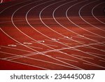 Small photo of Red Track with Precise White Lines and Sequential Numbers: A Visual Representation of Athletic Preparation and Precision - Track and Field Illustration Photo for Worlds in Budapest and Games in Paris