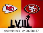Small photo of LAS VEGAS, NEVADA, USA, JANUARY 29, 2024: LVIII Title for Super Bowl LVIII, Kansas City Chiefs vs. The San Francisco 49ers at Allegiant Stadium. NFL finals, 58-th