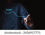Small photo of Costs reduction, costs cut, costs optimization business concept. Strategy, Economic cost savings. Businessman analyzes financial graphs to reduce business costs.
