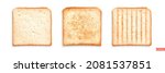 
Set of sliced roasted toasts bread isolated on white background. 
Pieces of lightly toasted white bread. Close-up of toast. Top view. 3D realistic vector set