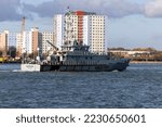 Small photo of Portsmouth, Hampshire, UK November 22 2022 UK Border Force vessel Searcher arriving at the port