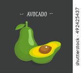 avocado pieces set isolated on... | Shutterstock .eps vector #492425437