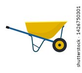 Wheelbarrow yellow garden vector tool equipment side view. Agriculture cart wheel cartoon farm. Flat lawn ground supplies 