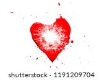 Creative photo of a red human heart symbol, broken into small pieces of glass isolated on a white background. Allegory of unhappy love is a broken heart.