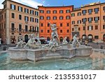 Small photo of ROME, ITALY - 12.16.2021: Fountain of Neptune at Piazza Navona, Rome, Italy. The Greek god Neptune is fighting with an octopus, framed by other sculptures of the mythological theme of the Nereids