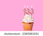 Small photo of Birthday Cake With Candle Number 133 - On Pink Background.