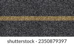 Small photo of Seamless asphalt texture with unbroken yellow line at the center indicating ongoing work, grunge tarmac surface with continuous yellow stripe, road maintenance concept, top view