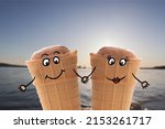 Ice cream cartoon men. couple...