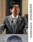 Small photo of Florence, Italy - January 06 2021:Shinzo Abe, Japanese politician. Prime Minister of Japan from 2006-2007 and again from 2012-2020. He is the longest-serving prime minister in Japanese history