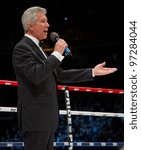 Small photo of ZAGREB, CROATIA - MAR 10: Michael Buffer anoncing K1 match between Mirko Cro Cop Filipovic vs. Ray Sefo at Final Fight tounament on March 10, 2012 Zagreb, Croatia.