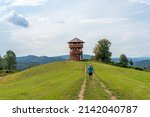 Bird watching tower Pusty vrch, Cierny Balog, Slovakia, established in 2018, lookout tower