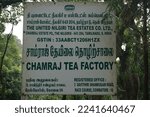 Small photo of Ooty, Tamilnadu, India- December 4, 2022: Sign board outside the Chamraj tea factory located on the main road via ooty to coonoor