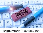 Small photo of Hand writing sign Financial Education. Business concept Understanding Monetary areas like Finance and Investing Editing New Story Title, Typing Online Presentation Prompter Notes
