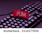Small photo of Hand writing sign Pum. Business approach unwanted change that can be performed by legitimate applications Inputting Important Informations Online, Typing Funny Internet Blog