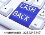 Small photo of Text caption presenting Cash Back. Business overview incentive offered buyers certain product whereby they receive cash